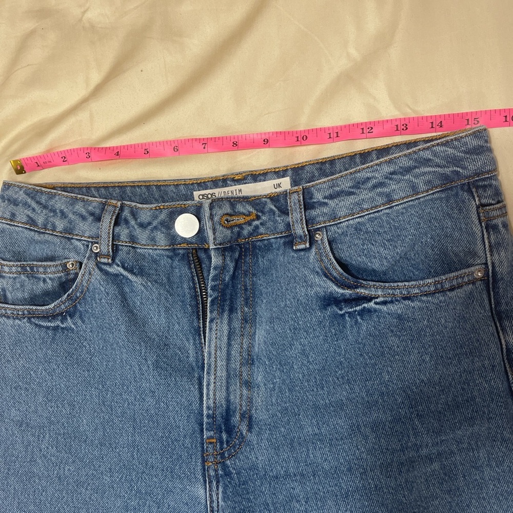 Asos straight leg jeans in mid stonewash blue